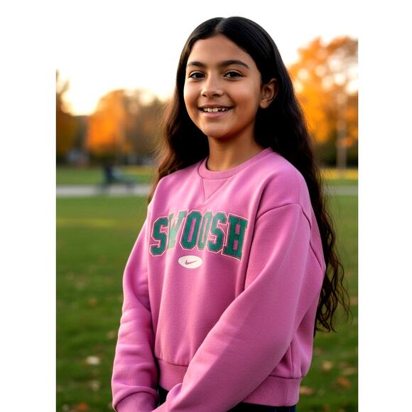 Nike Girls Pink Swoosh Pullover Sweatshirt w/Raised Logo -  Size 6X - Picture 2 of 6